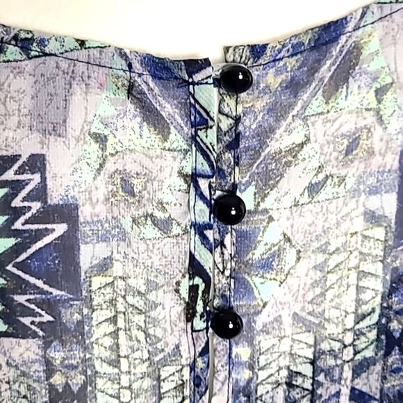 BeBop Blue & Purple Aztec Print Mini-Dress, Sheer with Lining, Size Large - Picture 8 of 12